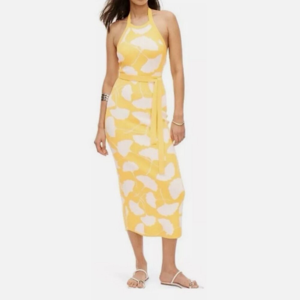 Women's Halter Tie Neck Ginkgo Yellow Sweaterknit Midi Dress - DVF for Target XS